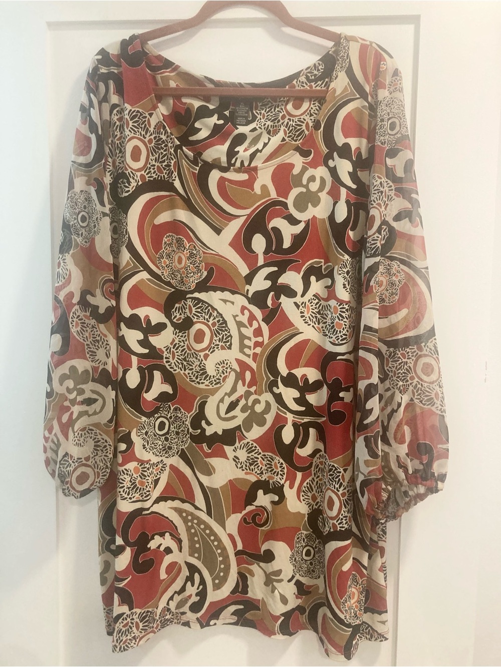 Style & Co. Multicolor Paisley Print Tunic - Red, Brown, Cream, Black